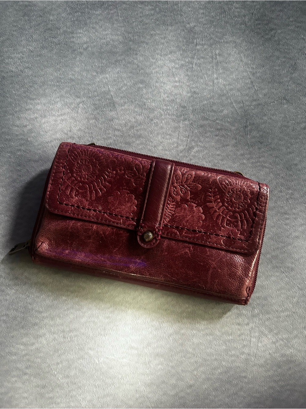 The Sak Burgundy Floral Embossed Leather Wallet